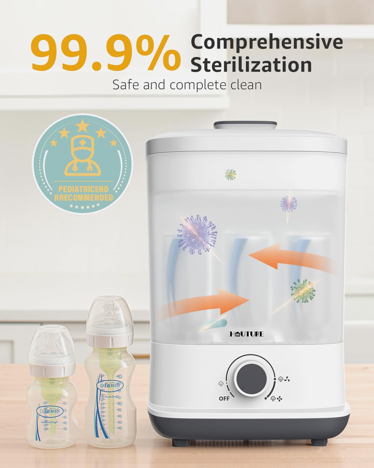 HAUTURE 6-in-1 Baby Bottle Sterilizer and Dryer, Large Capacity