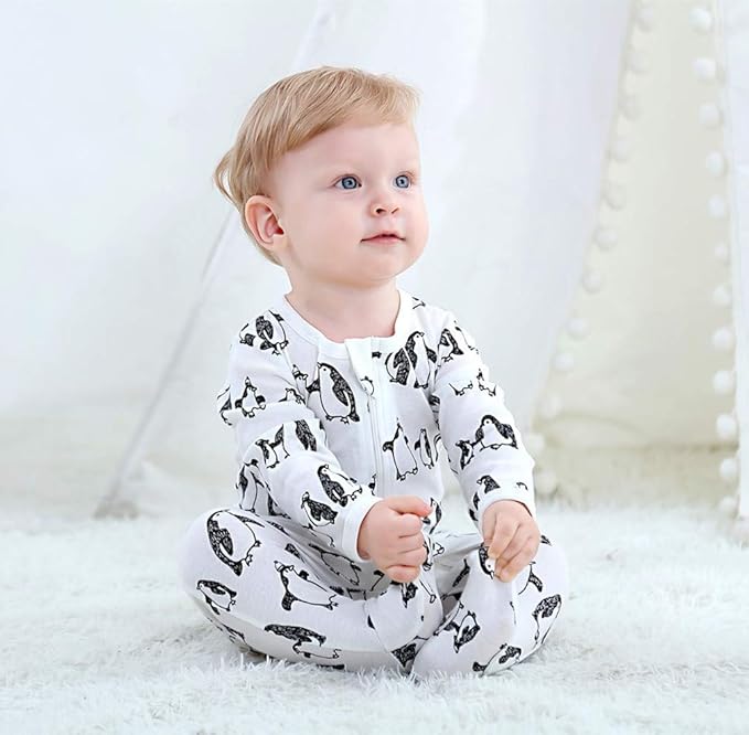 O2 BABY Baby Boys Girls Organic Cotton Zip-Front Sleeper Pajamas, Footed Sleep 'n Play