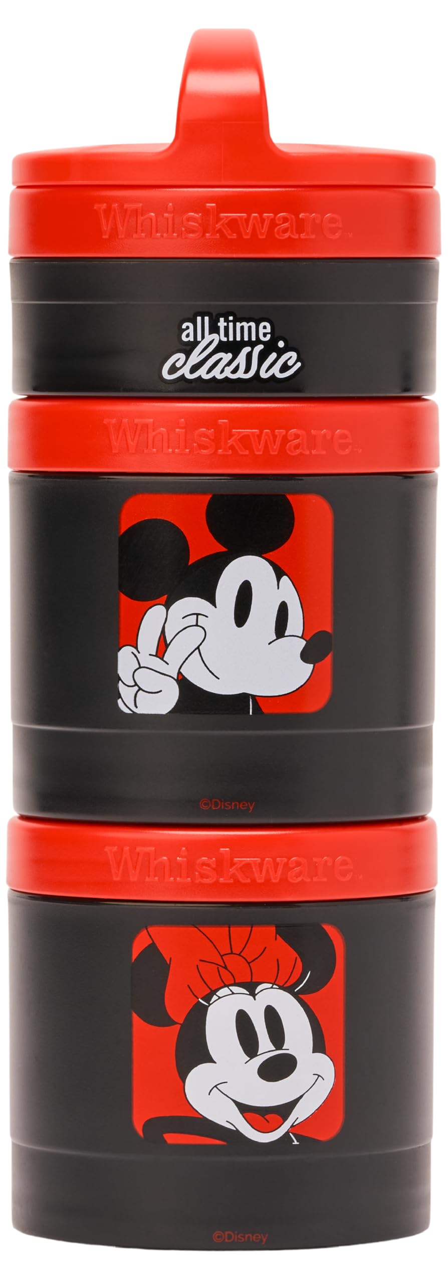 Whiskware Disney Mickey Mouse and Friends Stackable Snack Containers for Babies, Toddlers, and Kids, 3 Stackable Snack Cups for School and Travel, Cupholder Friendly, All Time Classic!
