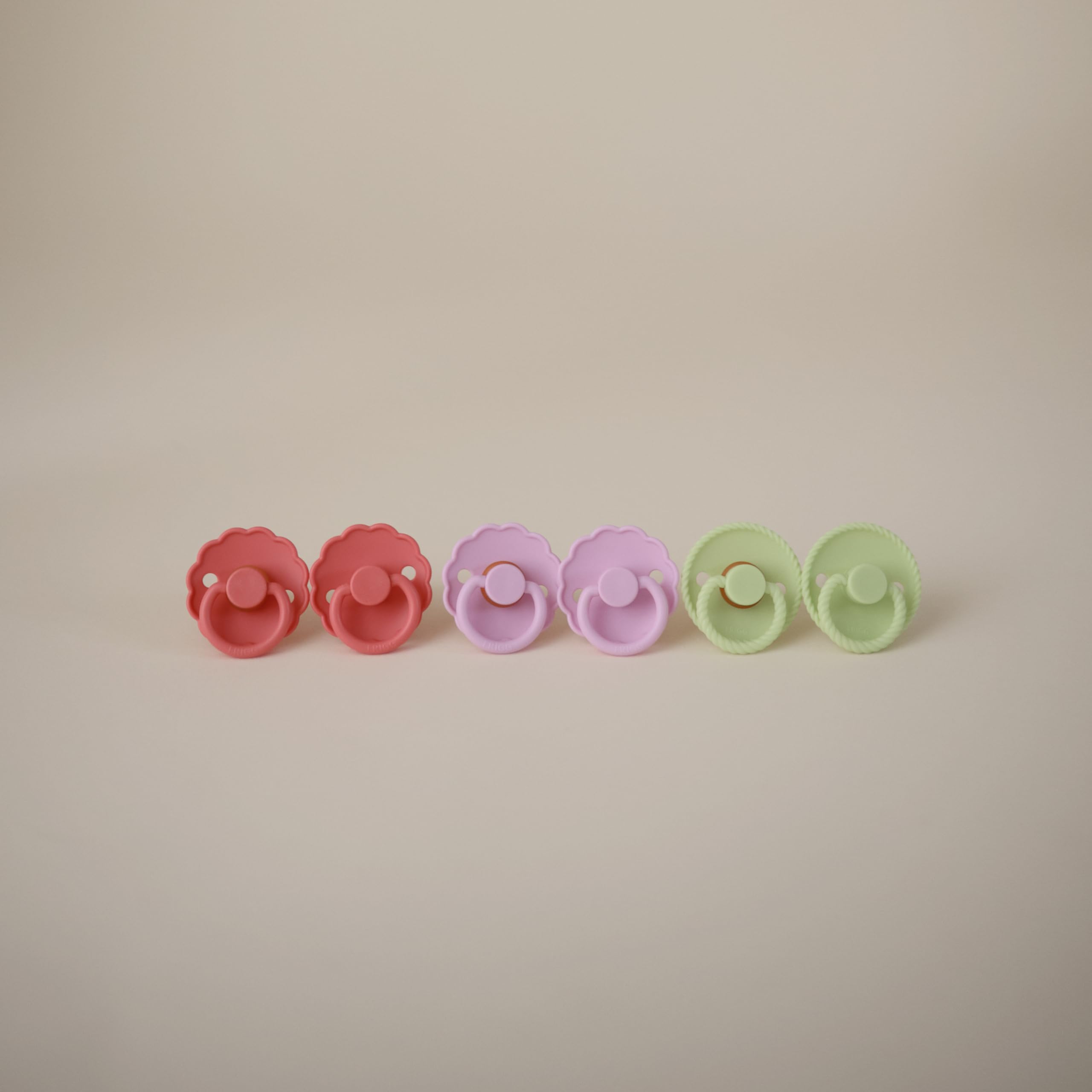 FRIGG Daisy Natural Rubber Baby Pacifier | Made in Denmark | BPA-Free (Cream/Poppy, Size 1) 2-Pack
