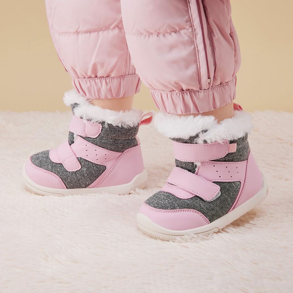 BMCiTYBM Baby Snow Winter Boots Boys Girls Shoes Warm Double Strap Non Non Slip First Walking Infant 6 9 12 18 24 Months Pink Size 12-18 Months Toddler