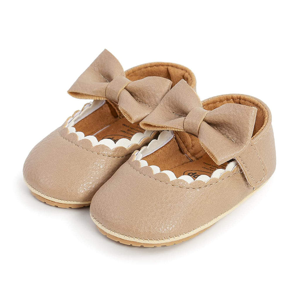 COSANKIM Baby Girls Mary Jane Flats Shoes Anti-Slip Rubber Sole Infant Toddler Princess Wedding Dress Shoes（3-6 Months Infant,K/Beige）