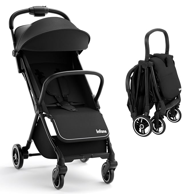 INFANS Lightweight Baby Stroller, Ultra-Compact Fold Airplane Ready Travel Stroller, One-Hand Gravity Fold Near Flat Recline Seat, Foldable Toddler for Infant 0-36 Month