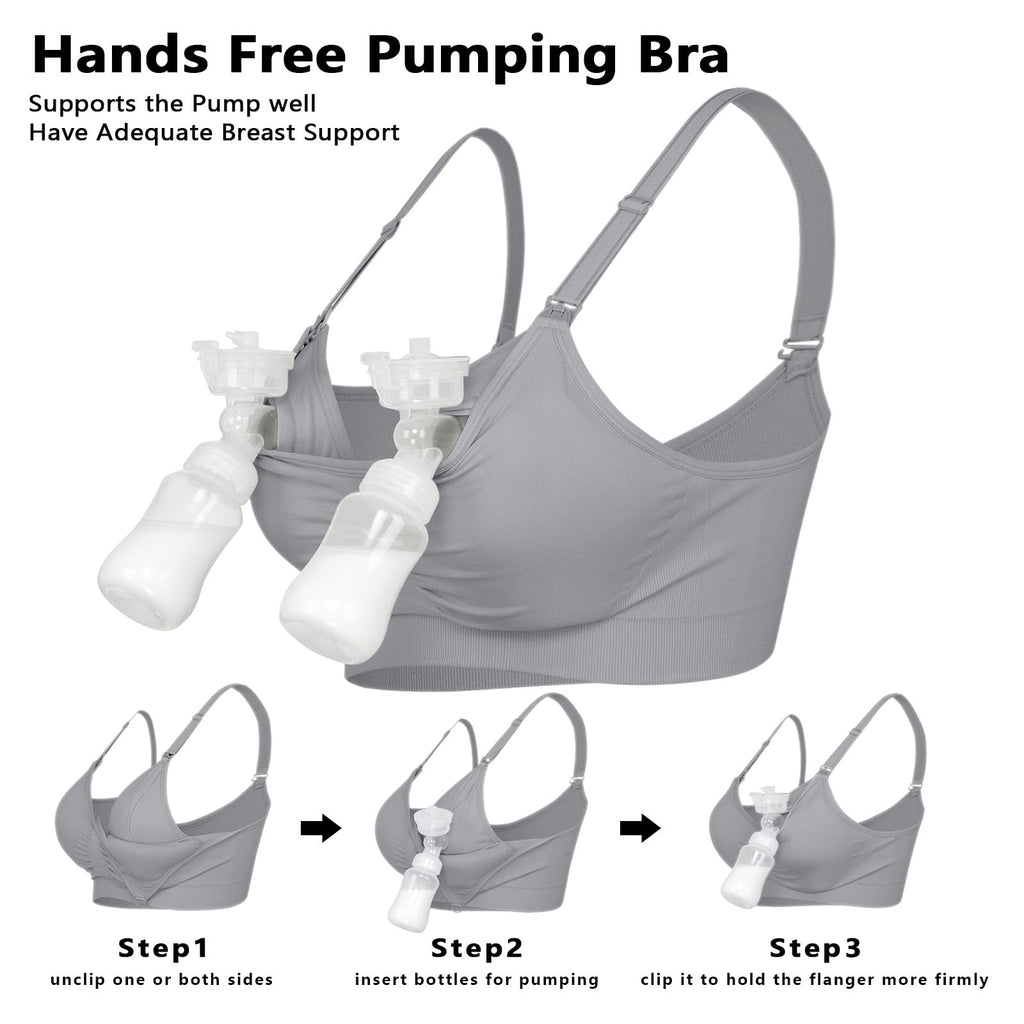 iloveSIA 3PACK Nursing and Pumping Bra, Black+Gray+Beige, Size M