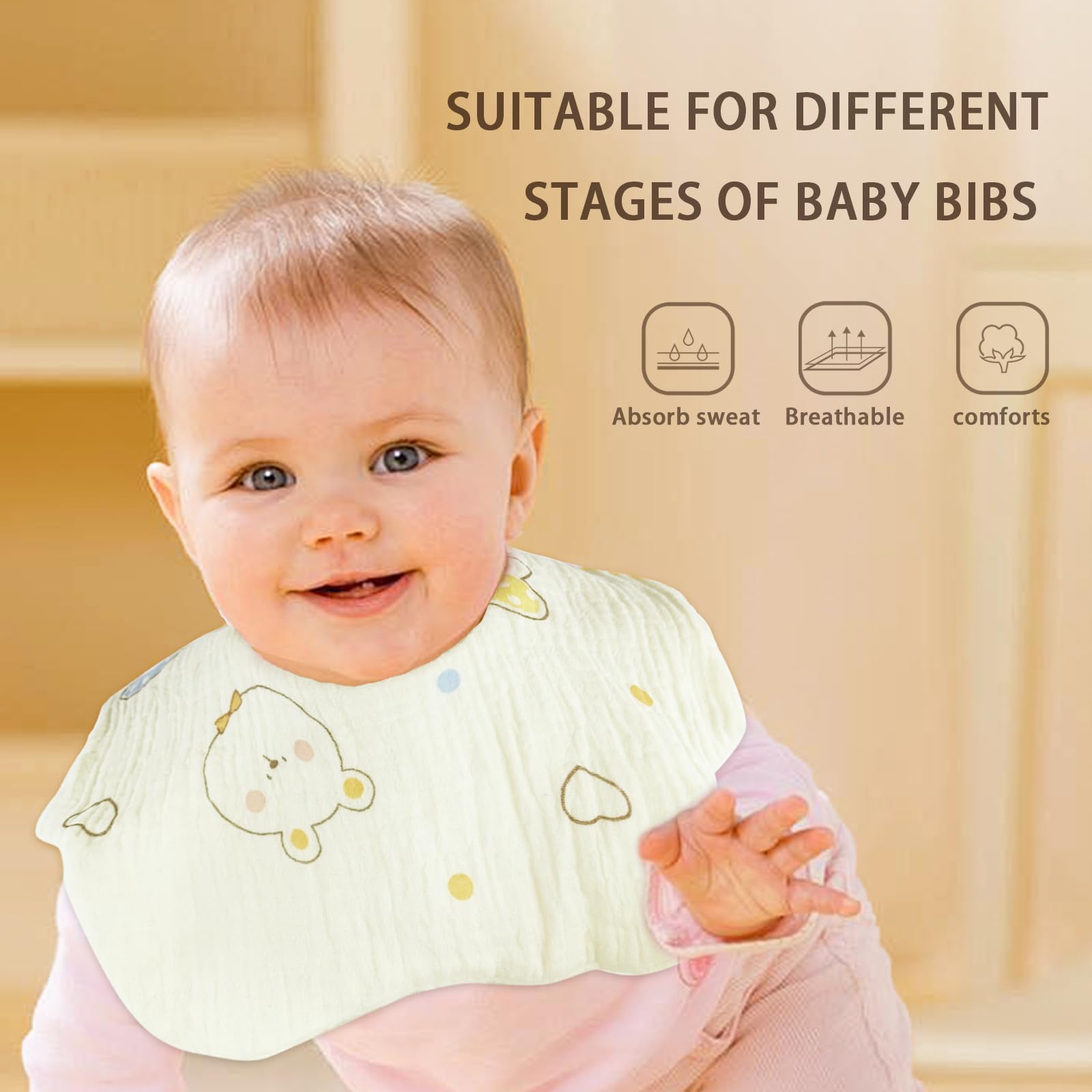DOSMINE Organic Cotton Muslin Baby Bibs 10 Pack Absorbent Adjustable