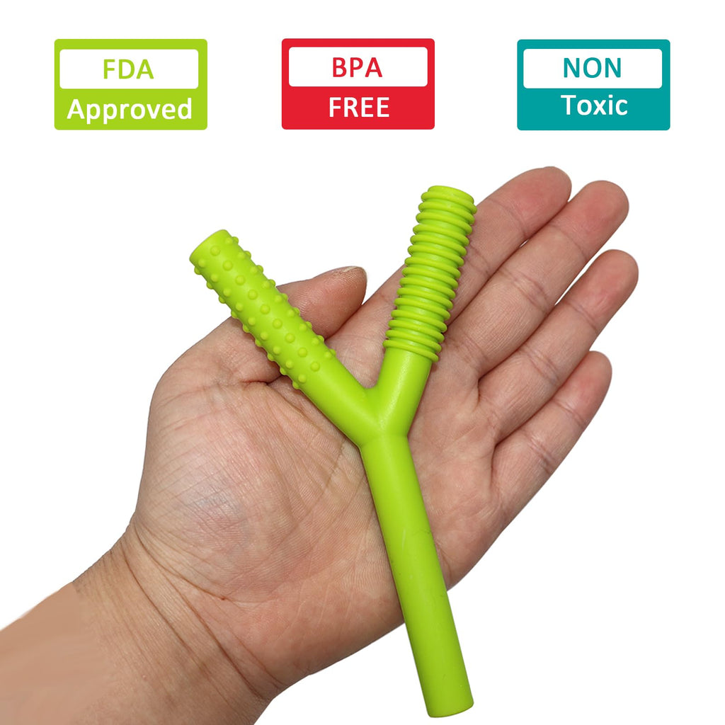 Teether Tubes for Babies 3-6 Months, 3 Pack Silicone Hollow Chew Tube Toy for Autistic Children, Y Shape Chewable Straw Baby Teether Toys for Infants Autism with Teething Nursing Biting Chewing