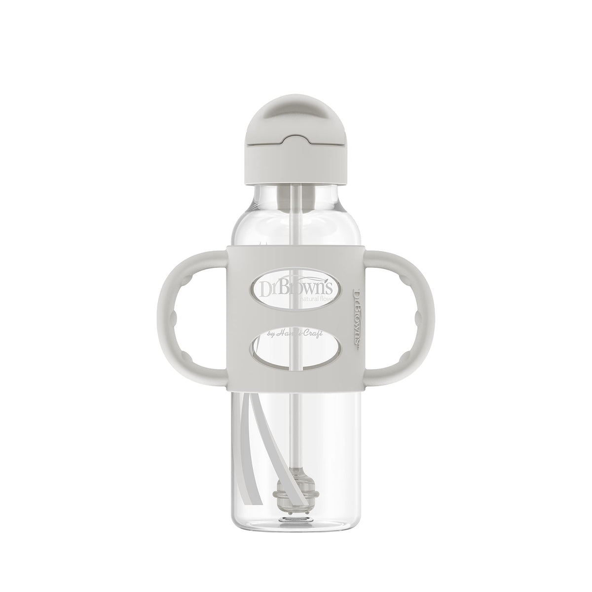 Dr. Brown's Narrow Sippy Straw Bottle with Handles, Gray & Blue, 2-Pack