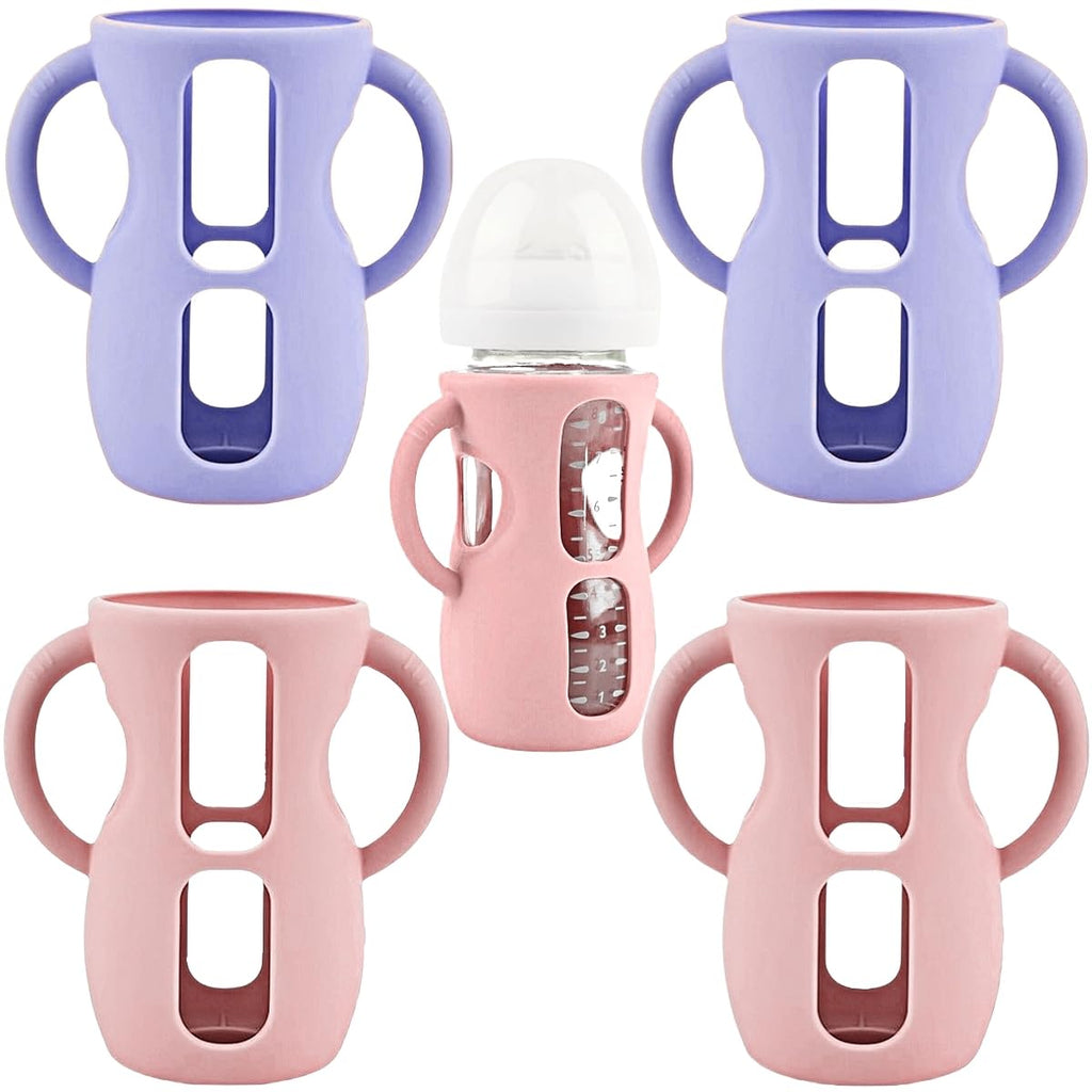 4 Silicone Sleeves with Handles for Avent Glass Bottles, 8 OZ, Mix Color