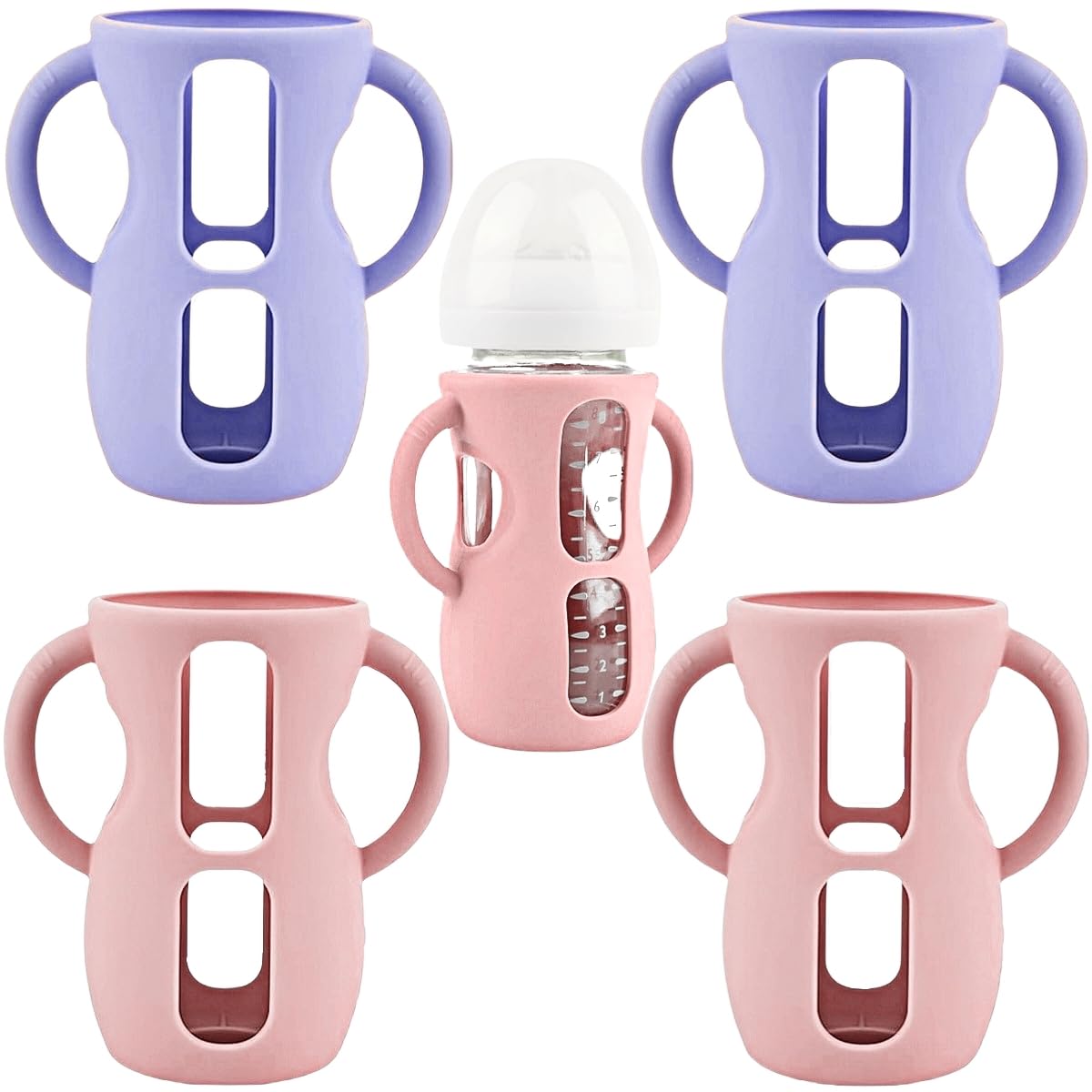 4 Silicone Sleeves with Handles for Avent Glass Bottles, 8 OZ, Mix Color