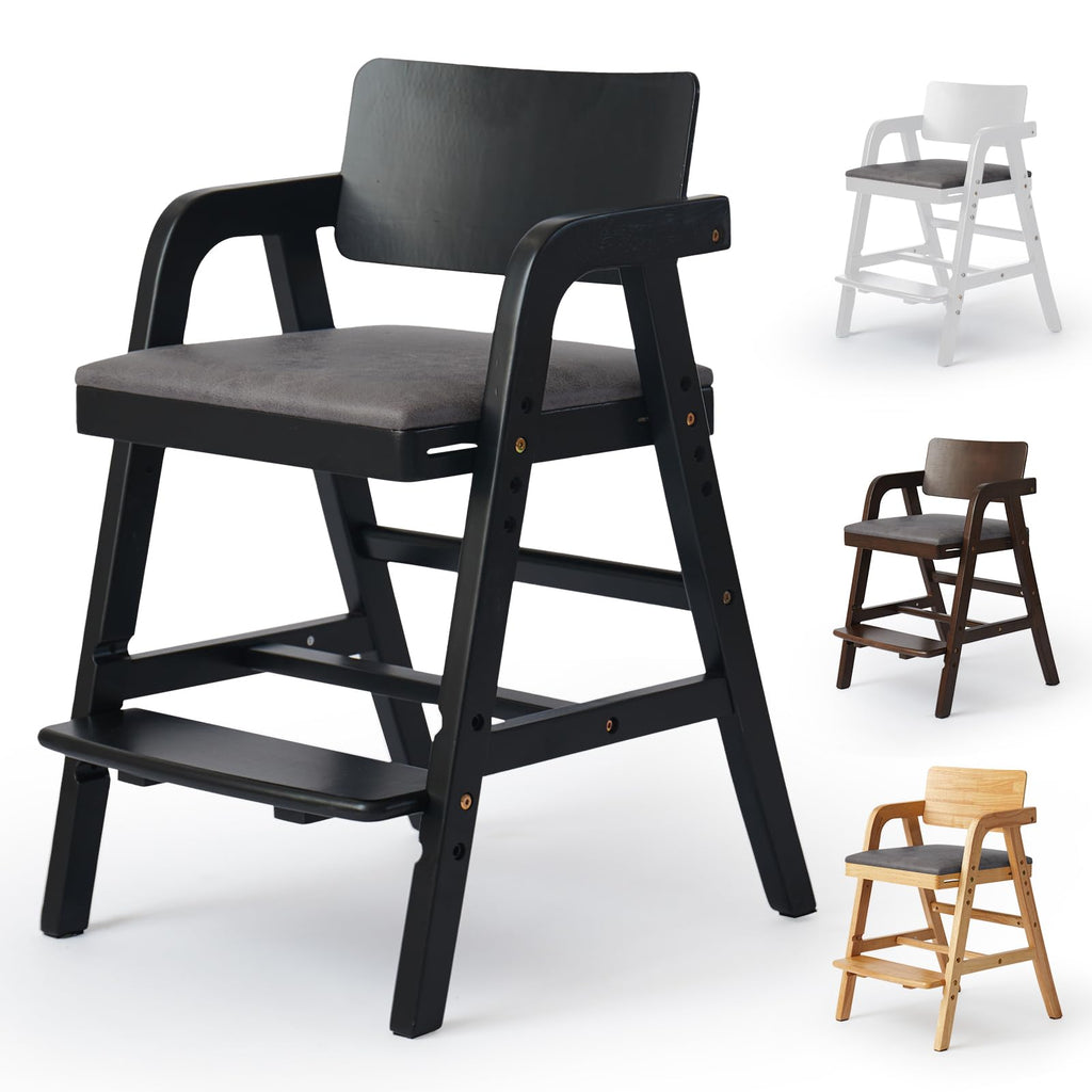 Leesinwing Wooden High Chair for Toddlers, Adjustable Feeding Chair, Black