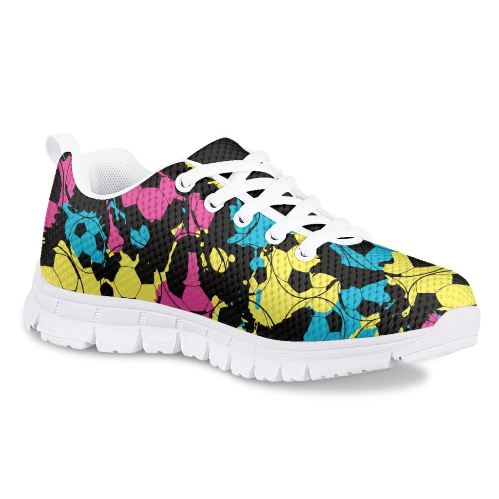 MARSVOVO Girl Running Shoes Lightweight Breathable Athletic No Lace Pre Walking Shoes for Boy Girl Classic Lace-up Fashion Comfortable Resistant Play Sport Kids Sneakers Football Design Size 12 US