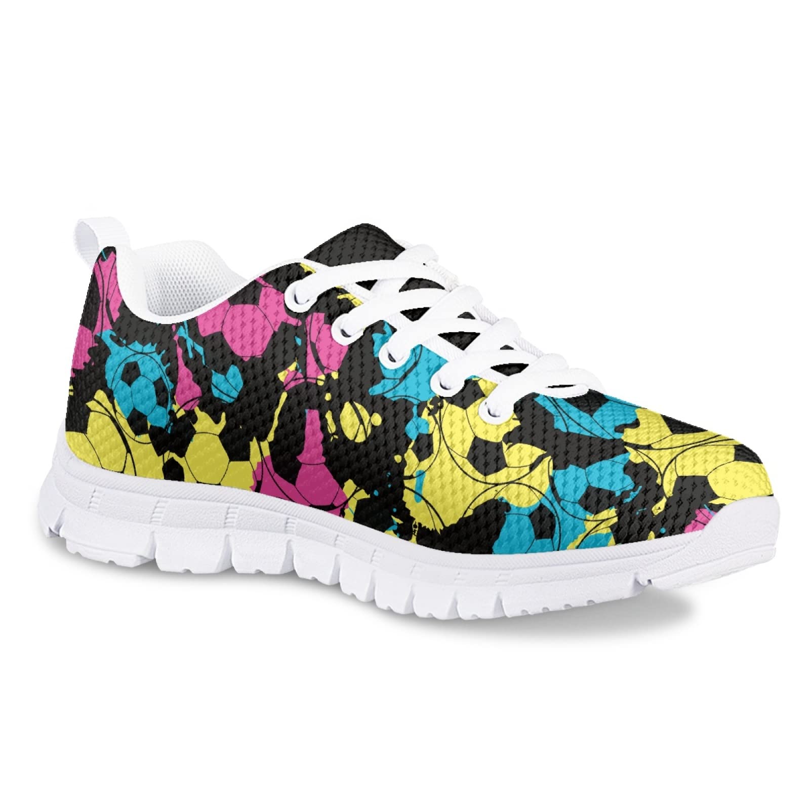 MARSVOVO Girl Running Shoes Lightweight Breathable Athletic No Lace Pre Walking Shoes for Boy Girl Classic Lace-up Fashion Comfortable Resistant Play Sport Kids Sneakers Football Design Size 12 US
