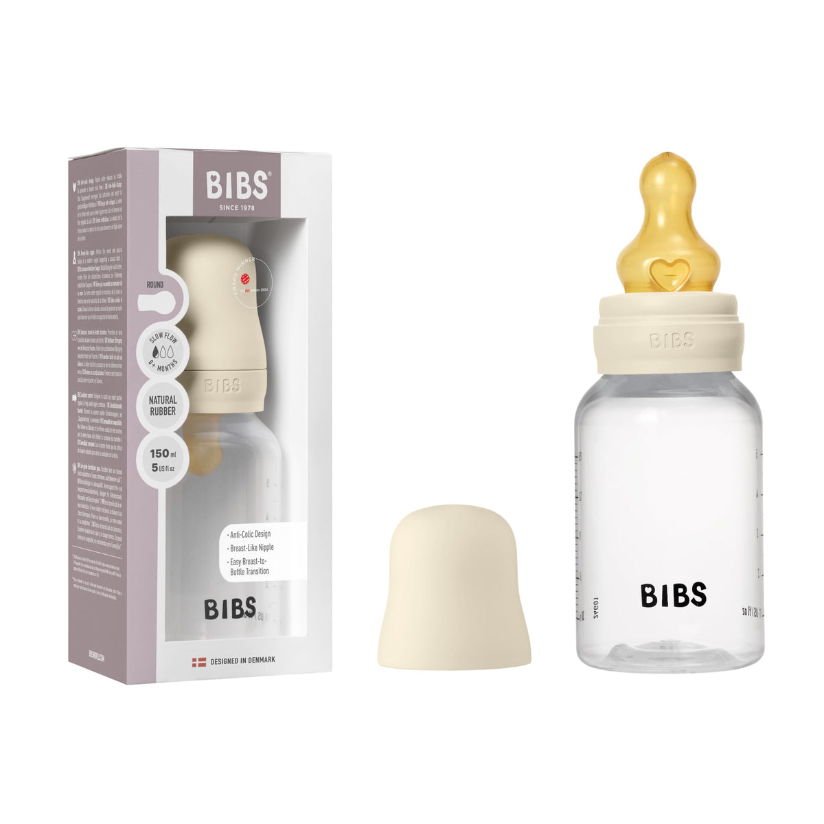 BIBS Plastic Baby Bottle, 270 ml, 1-Pack, Silicone Nipple, Baby Blue