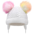 Duoyeree Toddler Winter Hat, Earflap Double Pom Pom Knit Beanie 0-36M