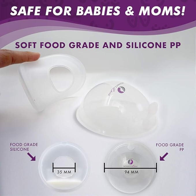 Mommyz Love Breast Shells & Milk Catcher for Breastfeeding New Model with Plugs - Breast Milk Catcher to Relieve Cracked Sore & Engorged Nipples - Breast Shells Milk Collector for Leaking Milk 2 Pack