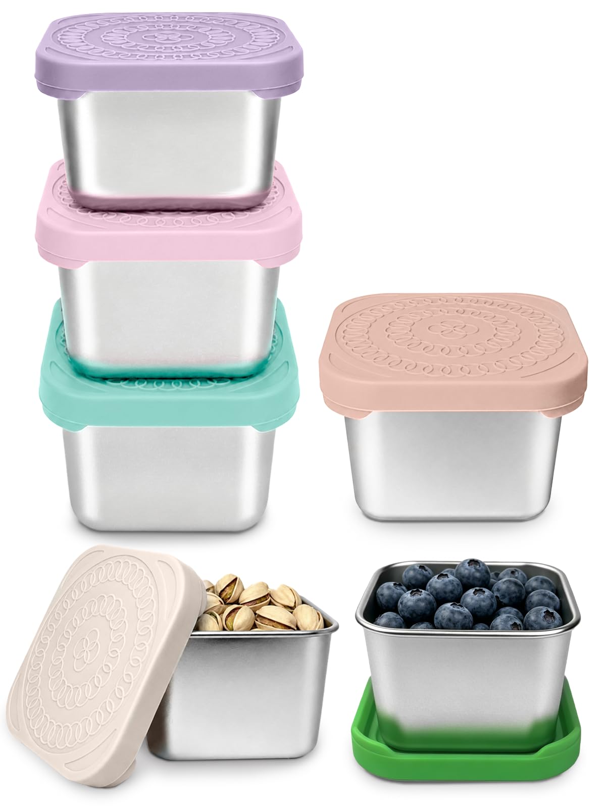 HTEVW 6 Pack Stainless Steel Snack Containers for Kids, 6 oz Food Container