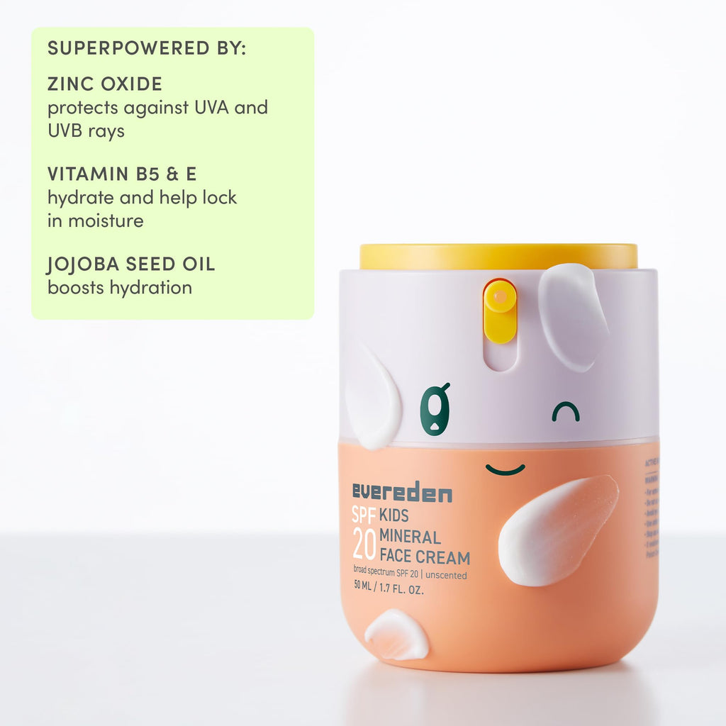 Evereden Kids Mineral Face Cream SPF 20, Dermatologist-Tested, Zinc Oxide