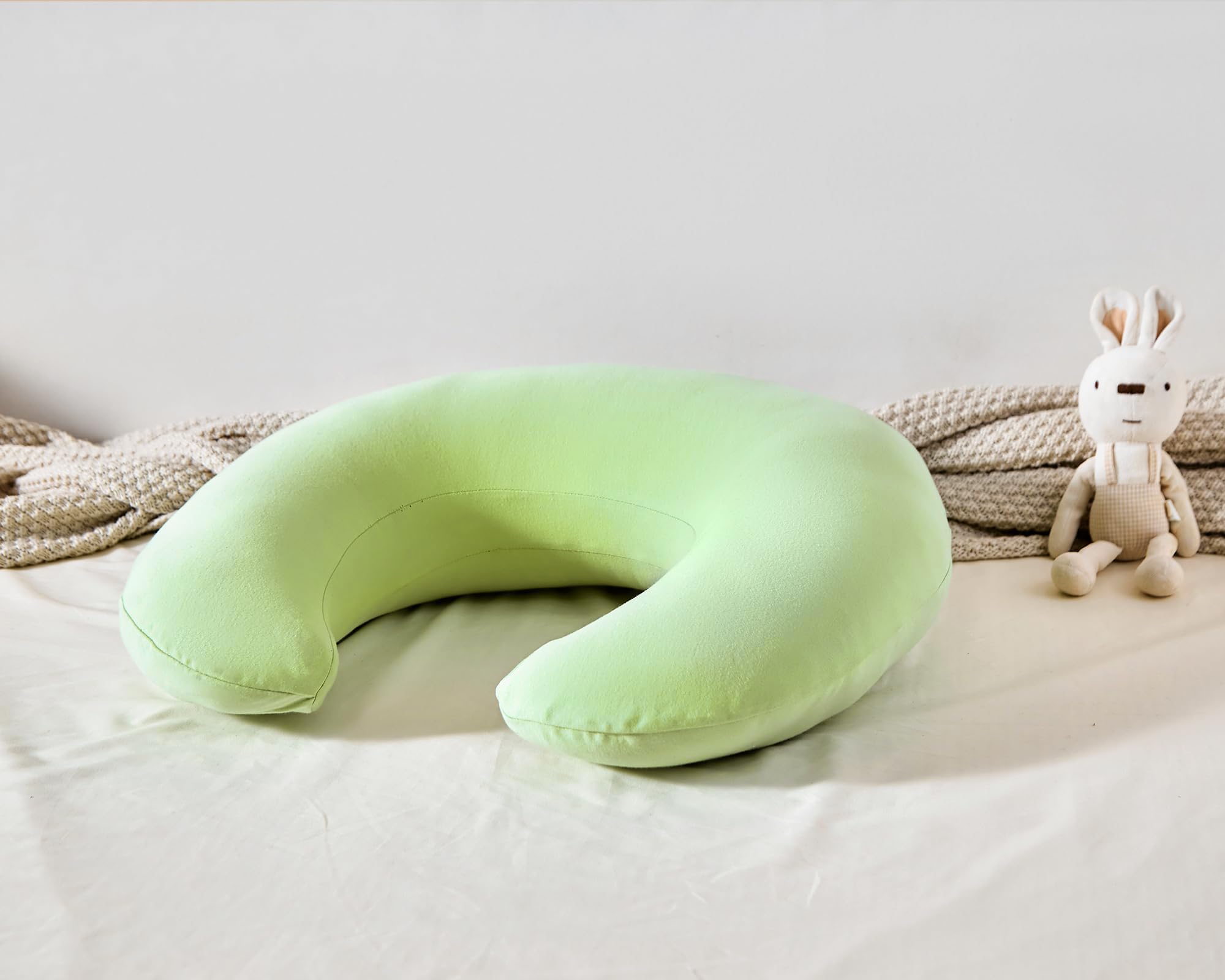 QUENESS Nursing Pillow, Plus Size Breastfeeding Pillow Original Support for Baby Boys Girls Breastfeeding Essentials, with Removable Soft Cotton Cover (Light Green, Large (25.59*20.08*6.30 Inches))