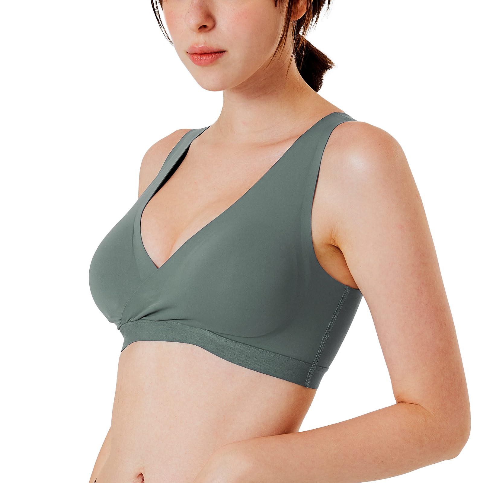 Mamaway Silky Crossover Nursing Maternity Wireless Bra, Smooth, Soft, Cooling, No Buckle, No Show for Sleeping Breastfeeding Green