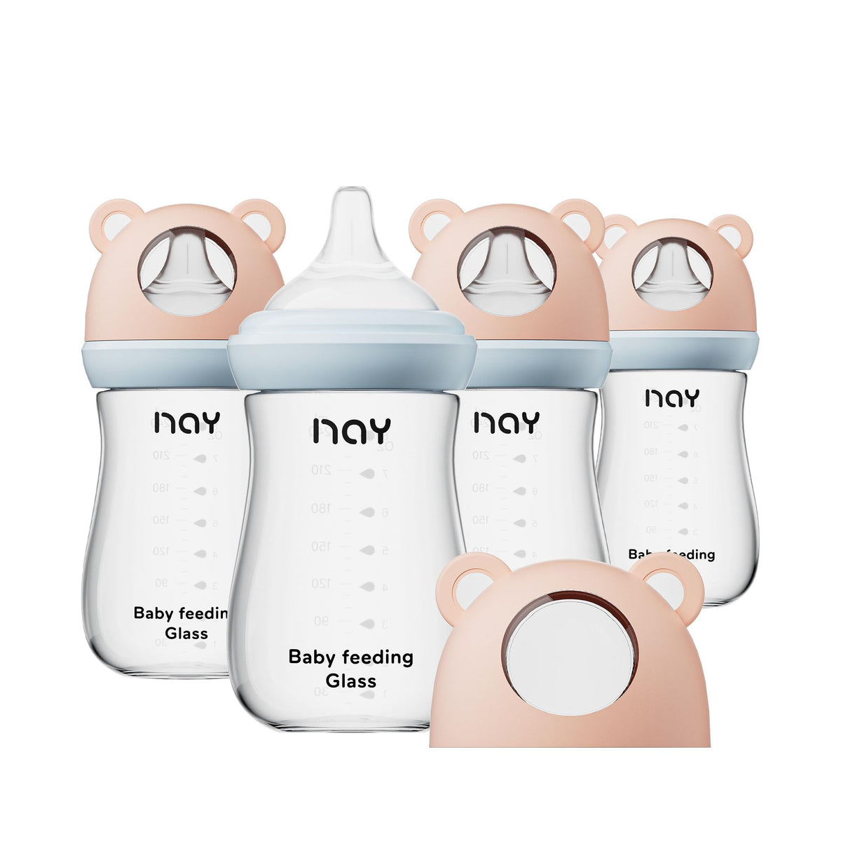 yanyoyo Natural Glass Baby Bottle for Breastfeeding Babies, 3oz Newborn Anti-Colic Baby Bottle with Slow Flow Nipples (SS), Clear, Wide Neck, 2 Pack, 0 Months+