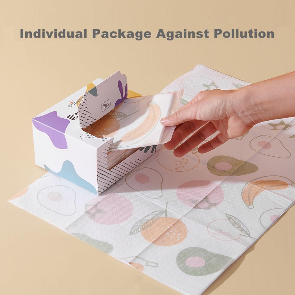 SUNVENO Disposable Placemats for Baby, Sticky Individually Wrapped Table Mats for Babies and Toddlers, BPA-Free Stick-On Disposable Table Mats for Travel, Home & High Chair, 20 Pack