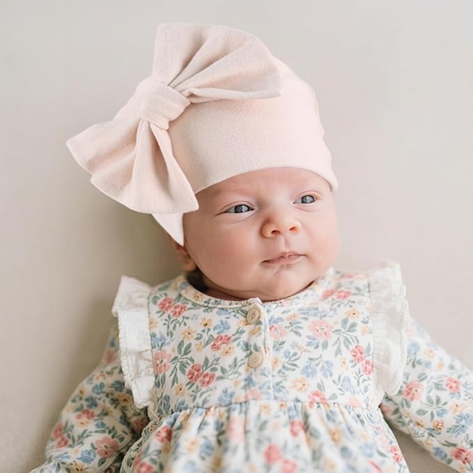 Bamery Newborn Baby Girl Hat Cotton Baby Bow Beanie Preemie Hats Spring Infant Hats for Girls 0-12 Months