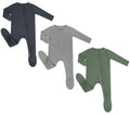 HAPIU Rayon from Bamboo Baby Footed Pajamas, 2 Way Premium Zipper, Footie for Baby Boy Girls, Newborn-24 Months, 3-Pack, Light Heather Grey&Dark Grey&Dark Forest Green,Newborn
