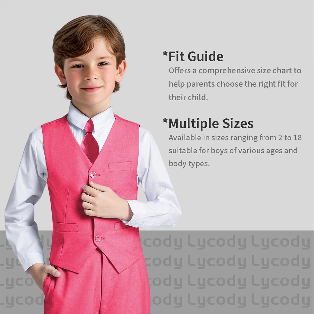 Lycody Boys Suit Vest Set Formal Dress Suits Wedding Outfit, Hot Pink, 5T
