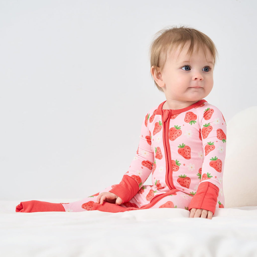 pureborn Baby Girl Sleeper Viscose from Bamboo Footies Strawberry 12-18M