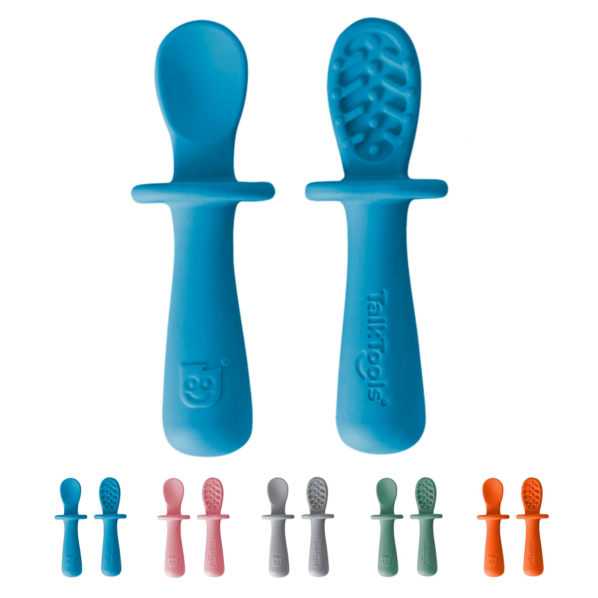 TalkTools ITSY Tiny Silicone Spoons – Twin Pack Soft Silicone Self-Feeding Training Spoons for Kids & Toddlers, Anti-Choking Flange Guard and Non-Slip Handle (Sage)