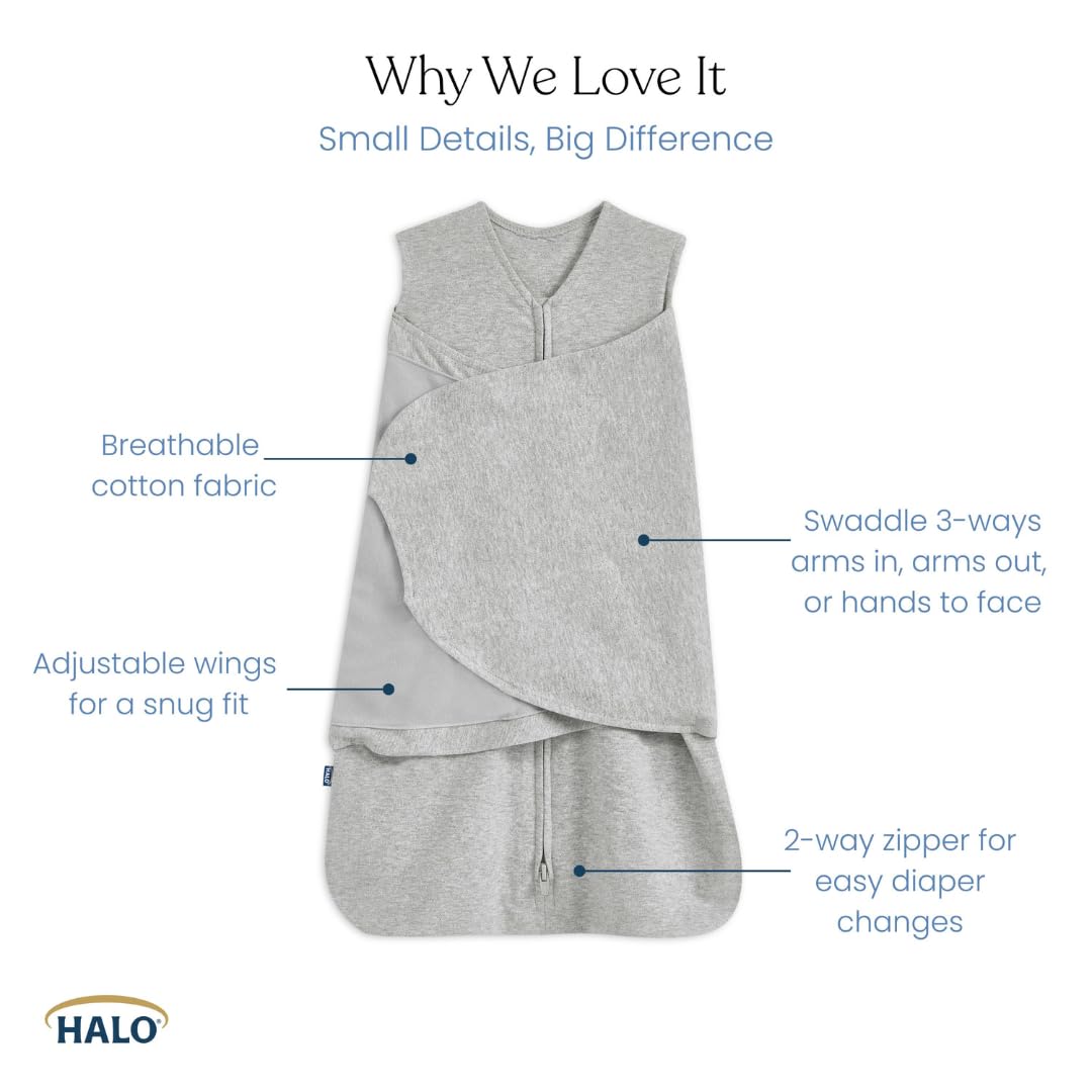 HALO 100% Cotton Sleepsack Swaddle, 3-Way Adjustable Wearable Blanket, TOG 1.5, Midnight Moons Pink, Newborn, 0-3 Months