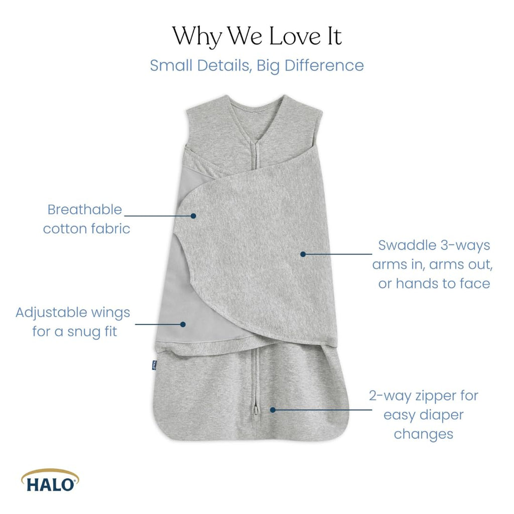 HALO 100% Cotton Sleepsack Swaddle, 3-Way Adjustable Wearable Blanket, TOG 1.5, Space, Small, 3-6 Months