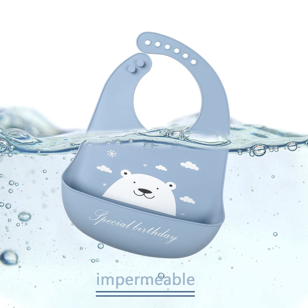 YINGJEE Silicone Bibs for Babies - 3 Pcs Adjustable, Waterproof with Feeding Bibs (Color 08)