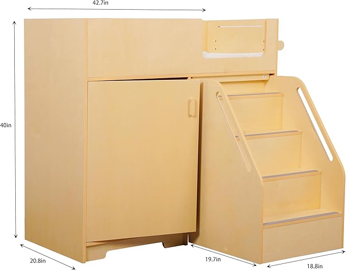 Portable Baby Changing Table Dresser with Stairs on Wheels – Wooden Diaper Changing Station with 2 Storage Shelves, Paper Roller, and Changing Pad - Perfect for Babies and Toddlers
