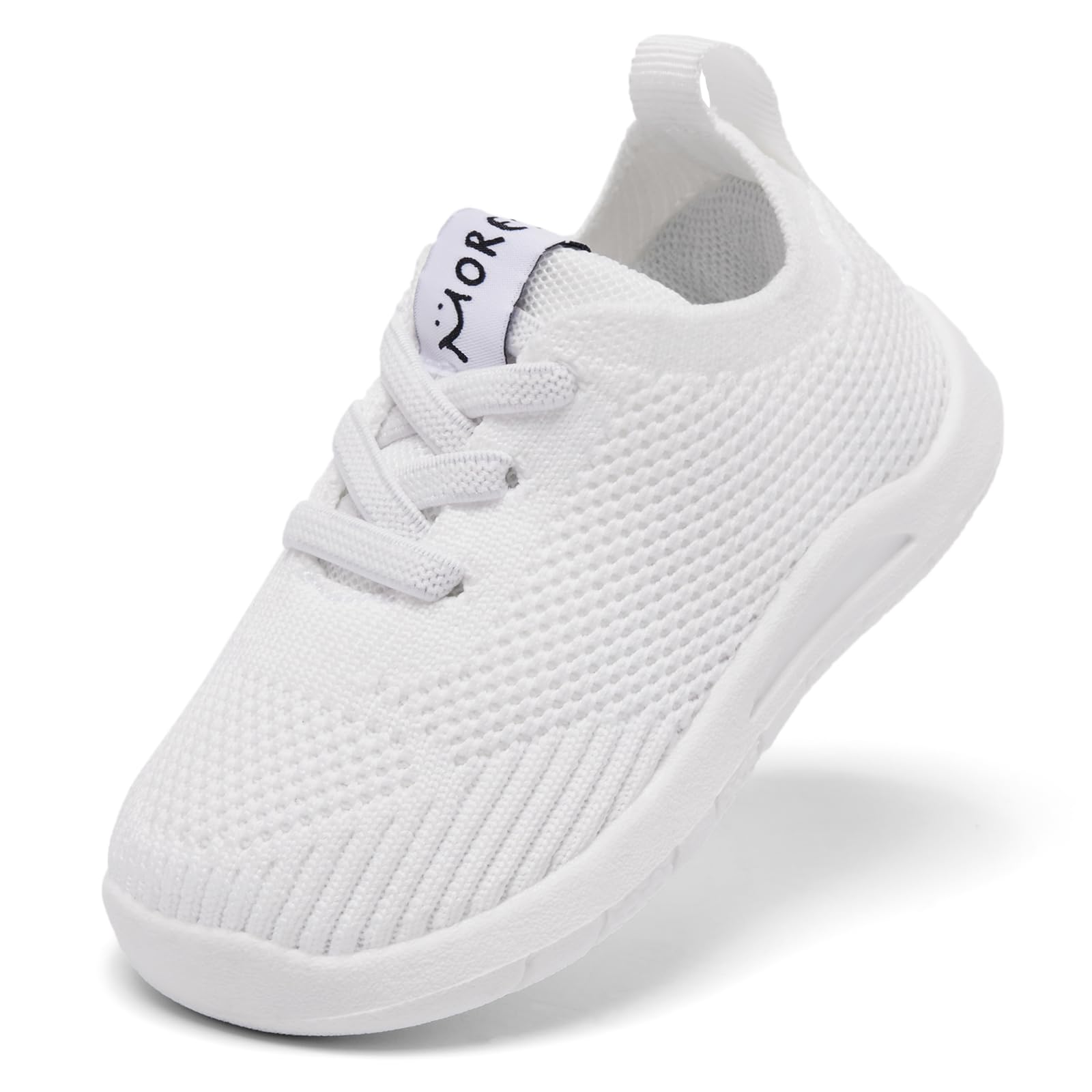 MORENDL Toddler Shoes Baby Walking Sock Shoes Infant Sneakers Boy Girl Barefoot Tennis Shoe Non-Slip Brethable White Size 9