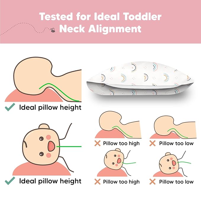 KeaBabies Toddler Pillow with Pillowcase, Jumbo 14X20 - Soft Organic Cotton Toddler Pillows for Sleeping - Machine Washable - Perfect for Travel, Toddler Bed Set (Jolly Rainbow)