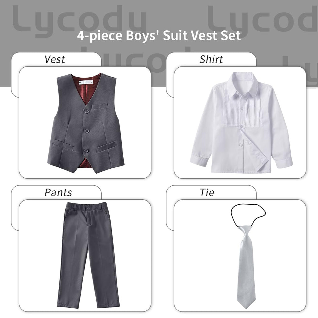 Lycody Boys Suit Vest Set Formal Dress Suits Wedding Outfit, Gray, Size 18