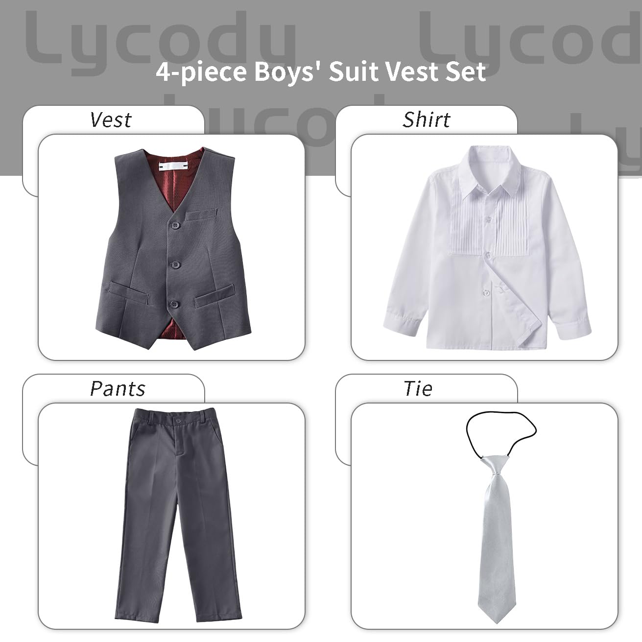 Lycody Boys Suit Vest Set Formal Dress Suits Wedding Outfit, Gray, Size 18