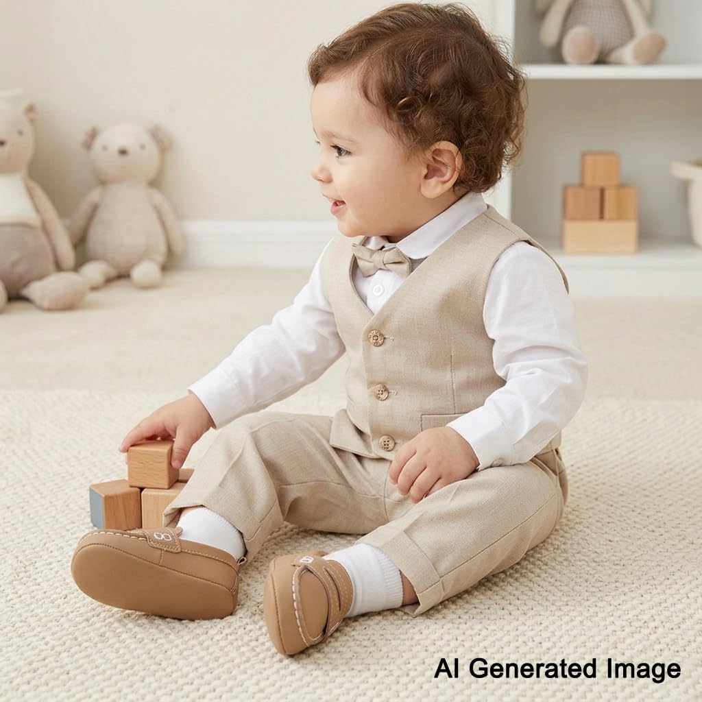 LONSOEN Baby Girls Boys Loafers Prewalker Dress Crib Shoes 6-12 Months,BAY230 Khaki 12