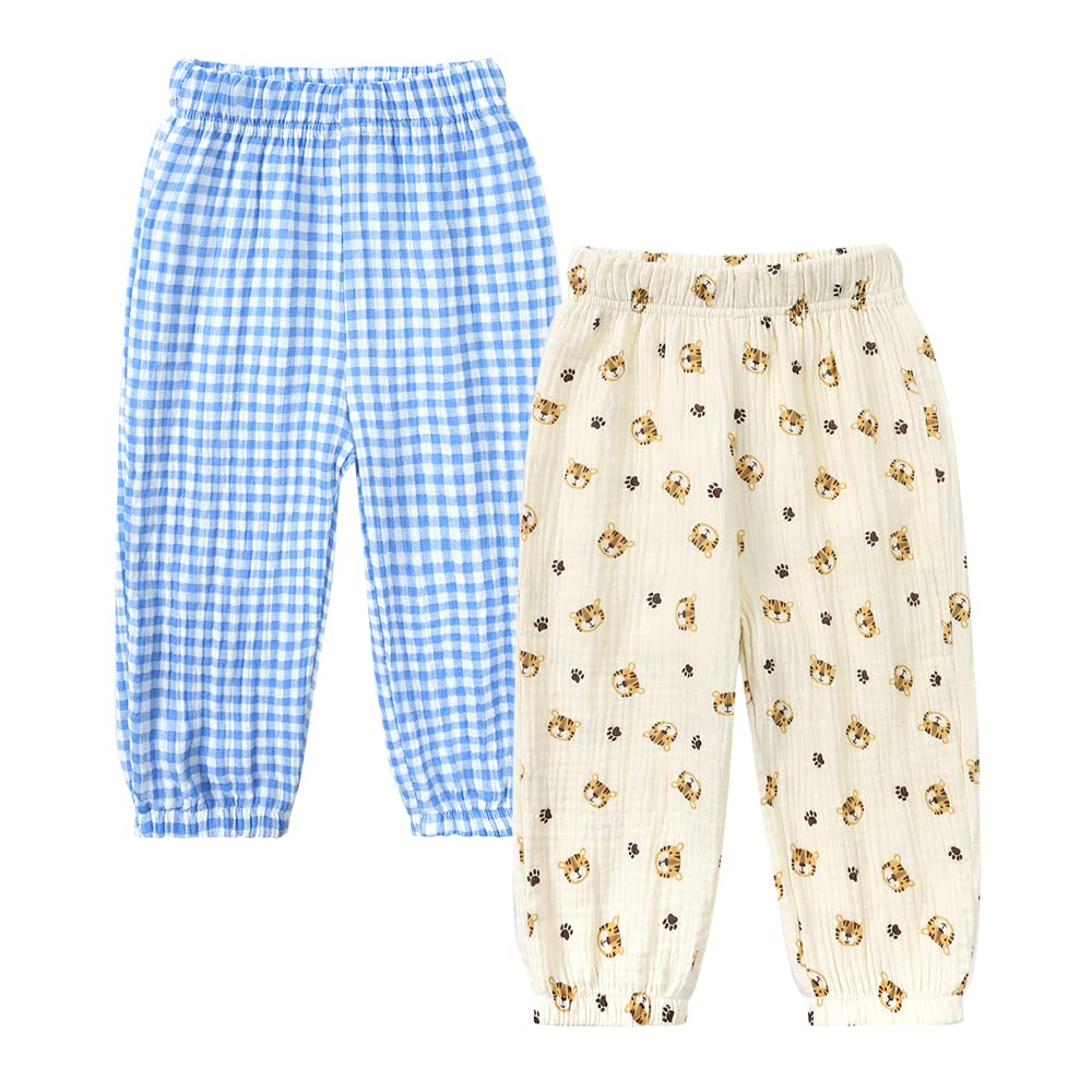 MYGBCPJS Boys Girls 3 Pack Cotton Linen Long Bloomers Graphic Printed Trousers Ankle Length Kids Thin Elastic Waist Pants