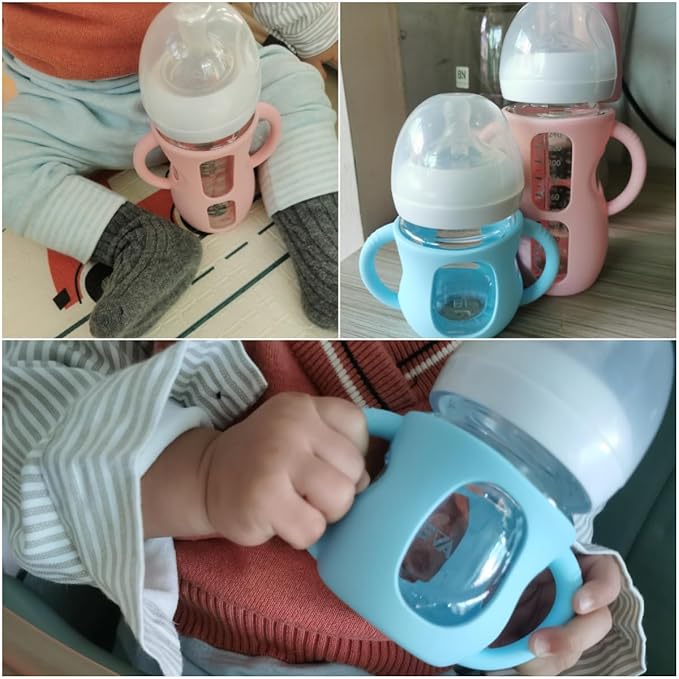 4 Pack Silicone Sleeves for Avent Natural Glass Baby Bottles, Silicone and Easy-Grip Handles for Drop Protection, Compatible with Philips Avent 4/8 OZ Glass Bottle (Light Purple, 8 OZ)