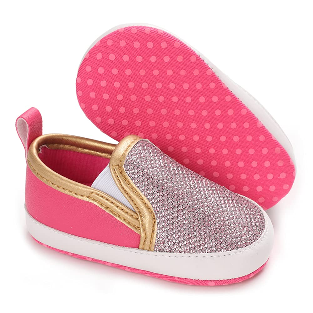 LONSOEN Baby Fashion Dress Loafer Infant Boys Girls First Walking Moccasin Crib Shoes,BAY218 Rose 6-12 Months