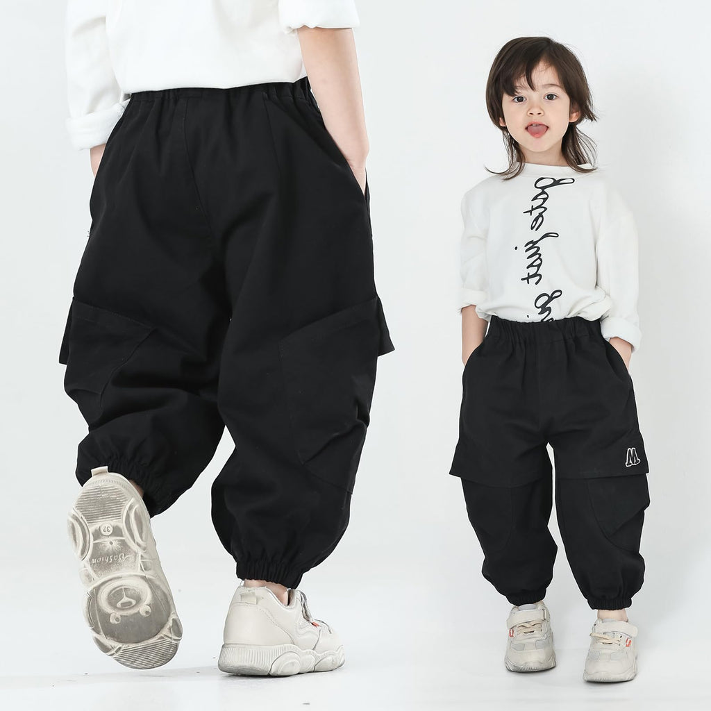 MINI PANDA Toddler Pants Boys& Girls, Relaxed Stretch Twill Toddler Casual Pants Black