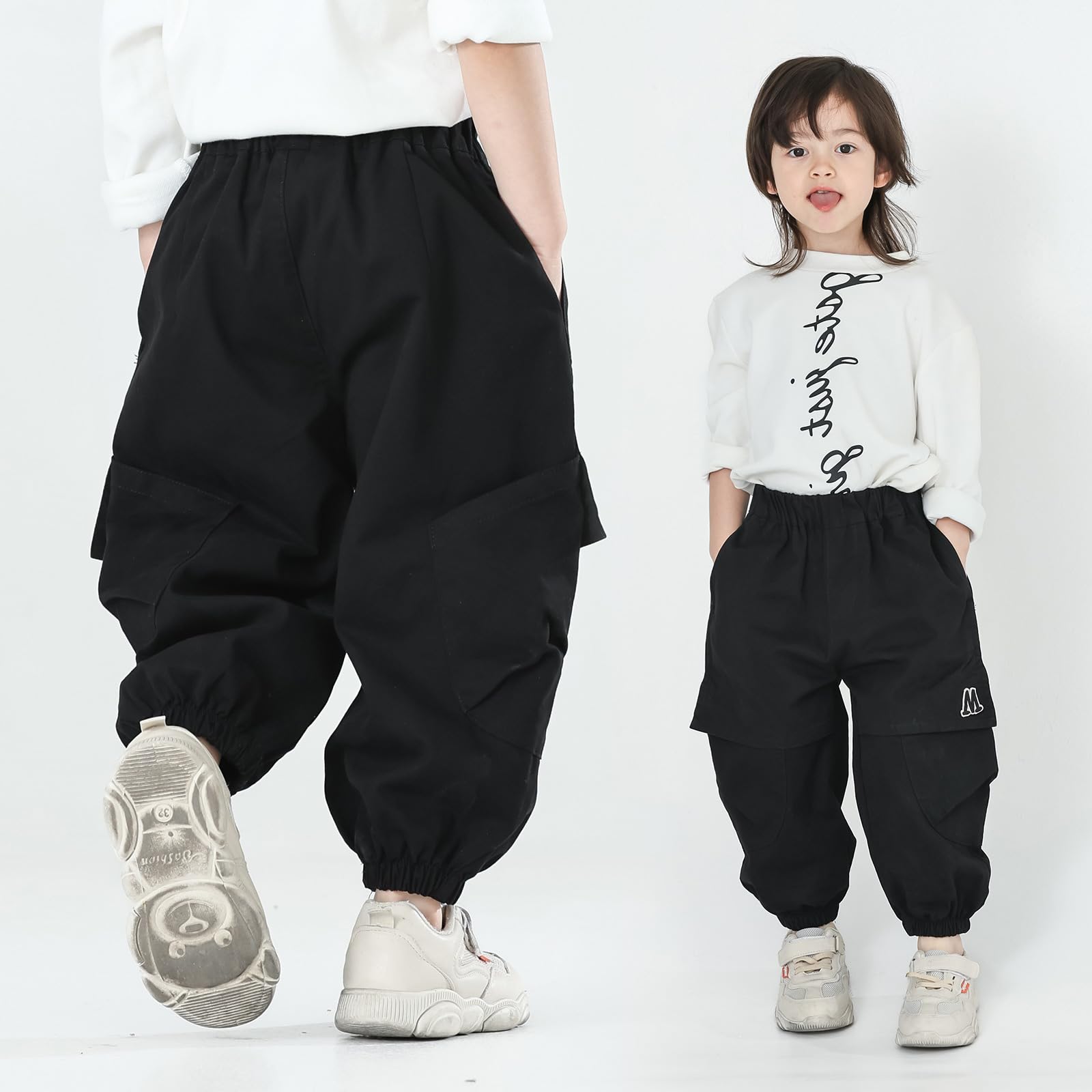 MINI PANDA Toddler Pants Boys& Girls, Relaxed Stretch Twill Toddler Casual Pants Black