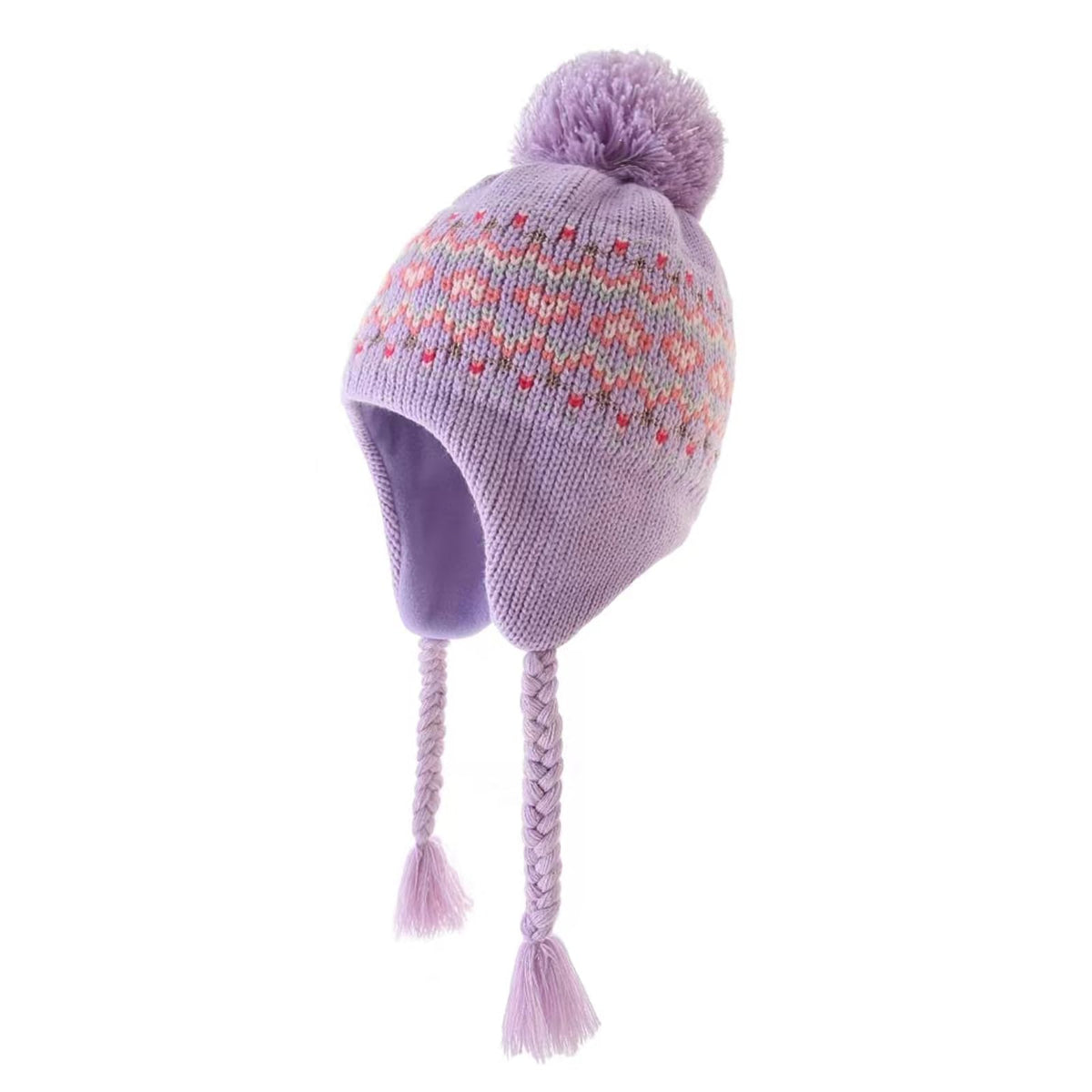 Moon Kitty Girls Winter Knit Hat with Ear Flaps 3-10 Years Soft Stretchy Beanie with Pom Pom Warm Toddler Hat for Cold Weather, Hypoallergenic Cute Blue
