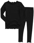 VAENAIT BABY Infant Toddler Kids Girls Long Sleeve Modal Sleepwear Pajamas 2pcs Set Shirring Black 2XL