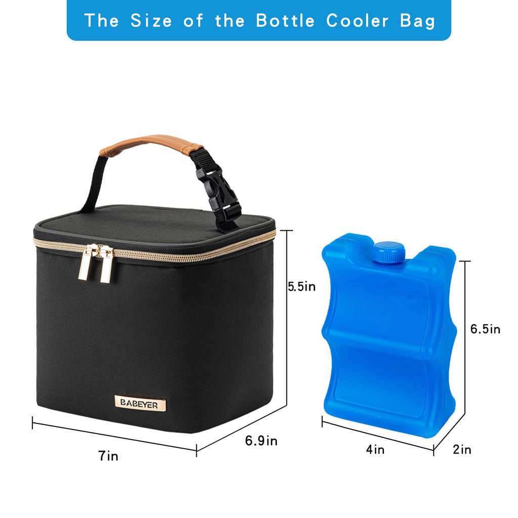 BABEYER Insulated Bottle Bag with Ice Pack Fits 4 Large Baby Bottles Up to 5 Ounce, Cooler Bag Great for Nursing Mom Daycare-Black
