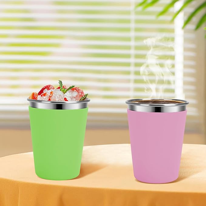 Kids Cups with Straws and Lids, 5 Pack 12oz Spill Proof Toddlers Straw Cup with Lid, Stainless Steel Kids Cups with Lids for School, Outdoor, Multicolor
