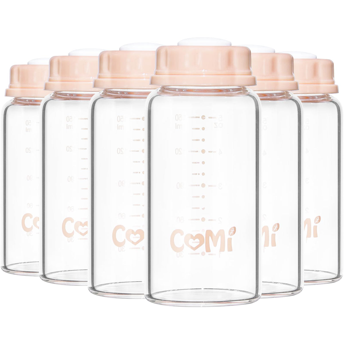 COMI Natural Glass Baby Bottle,Standard Neck Breastmilk Storage Bottle for Fridge,Breast Milk Container,Breast Pump Bottle Compatible with Medela Breast Pump,BPA Free,4PCS (5oz, 2 Gray+2 Pink)