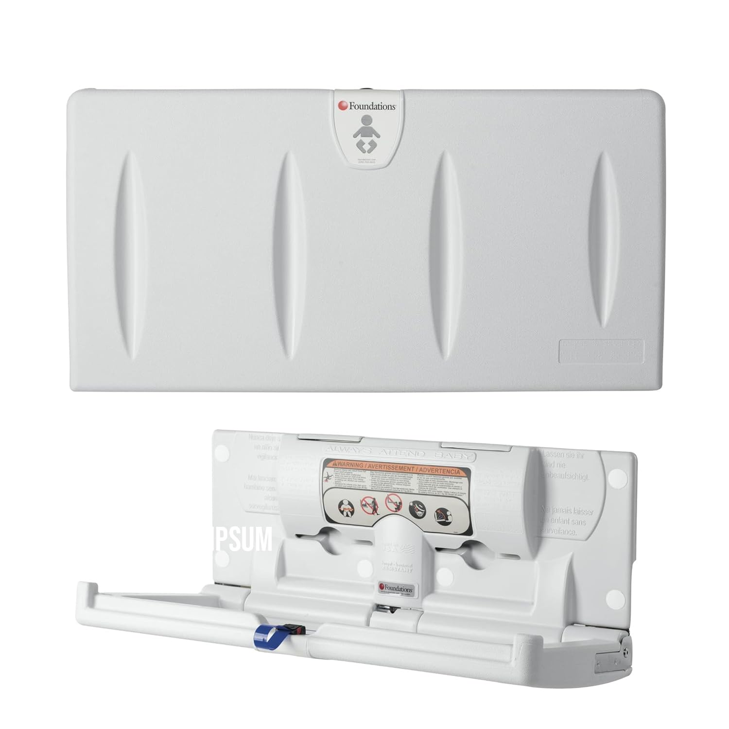 Foundations Classic Horizontal Baby Changing Station w/EZ Mount Backer Plate, Wall Mounted, One Handed Adjustable Safety Strap & Liner Dispenser, Gray (100-EH-BP)